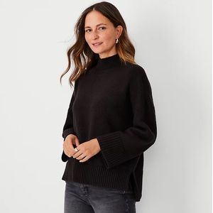 Ann Taylor Black Relaxed Mock Neck Sweater Oversized Fit